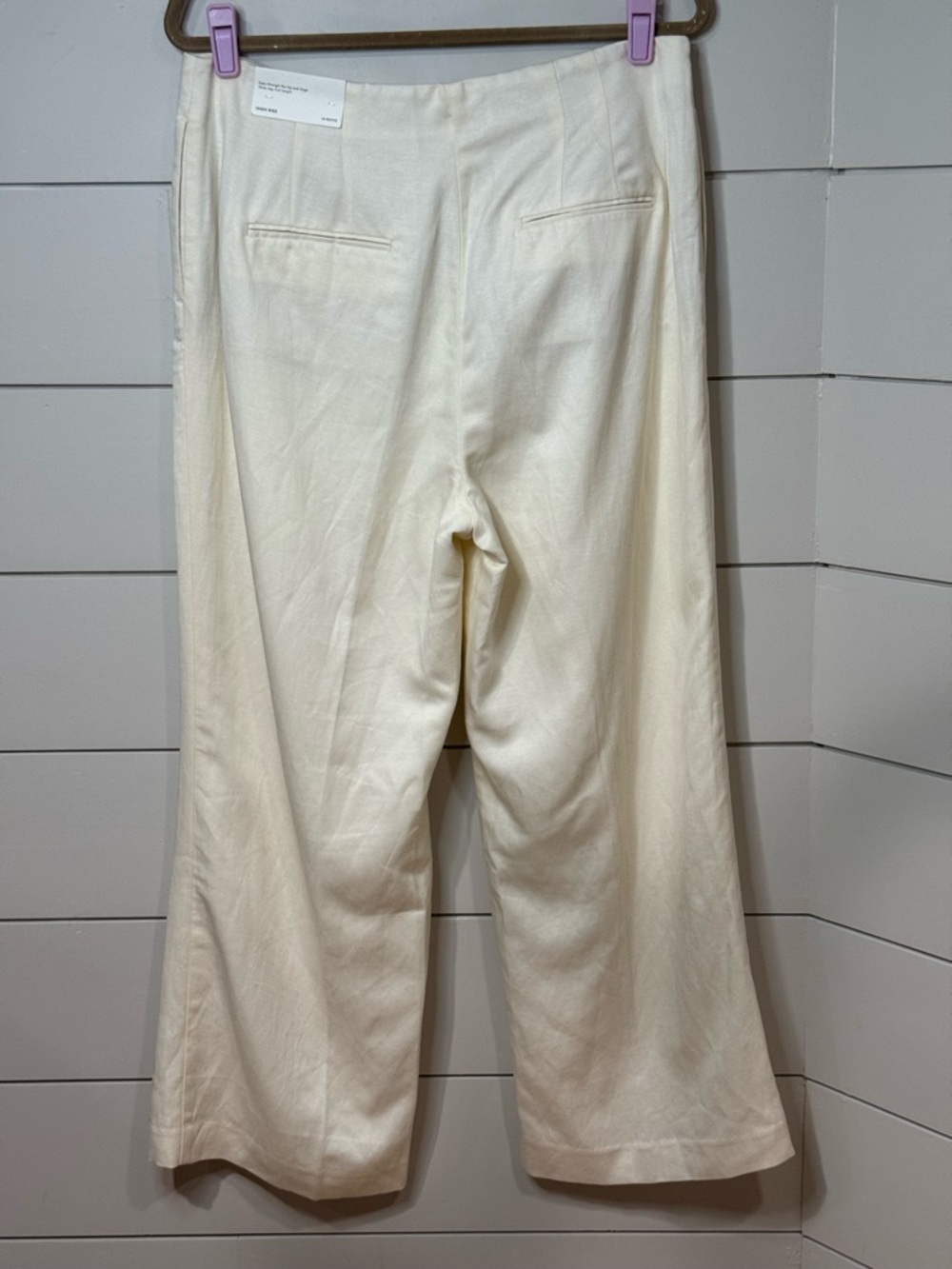 NEW Ann Taylor Linen Cream High Rise Wide-Leg High Waist Trousers Size 14P - Picture 5 of 8